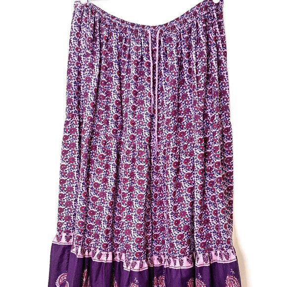 London Jean Womens Ruffled Maxi Boho Cotton Skirt Sz L Elastic Drawstring Waist - Picture 1 of 12